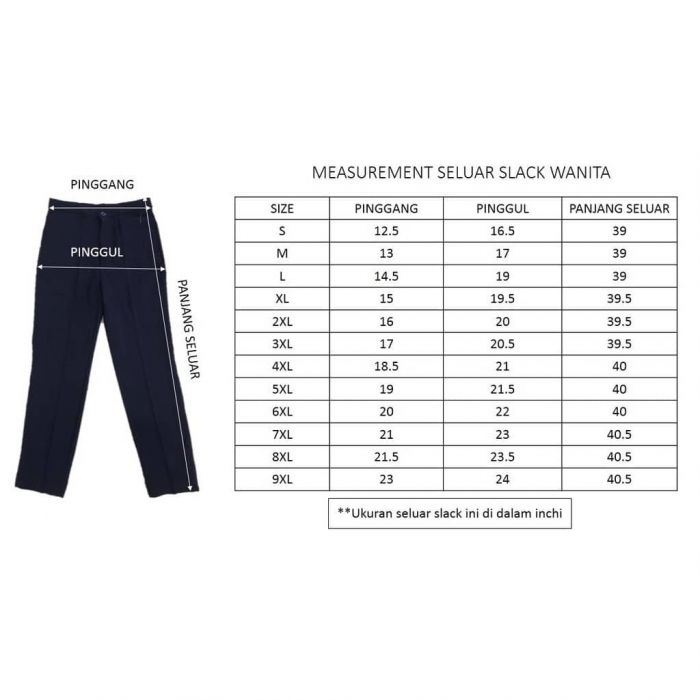 Seluar Slack Panjang Wanita Dewasa Size S To 9xl