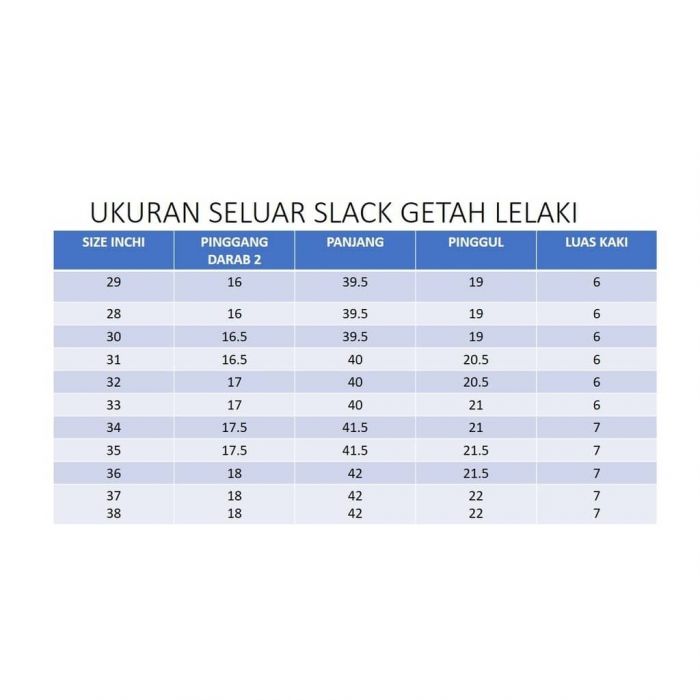 Seluar Slack Getah Lelaki Slim Fit Size 29 To 38